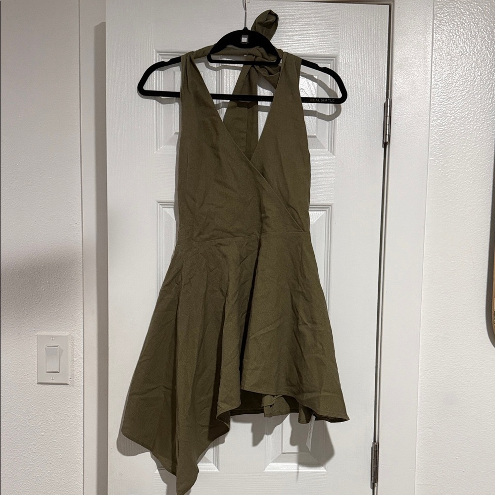 Elegant Olive Green Halter Dress